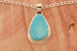 Genuine Kingman Turquoise Sterling Silver Navajo Pendant